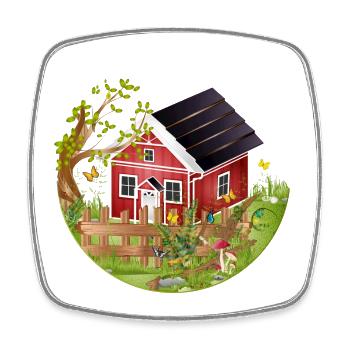 kleines rotes Haus mit Garten im Frühling - Viereckiger Kühlschrankmagnet - Weiß - Vorne
