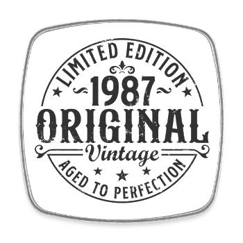 Vintage 1987 Jahrgang geboren Geburtstag Retro - Viereckiger Kühlschrankmagnet - Weiß - Vorne