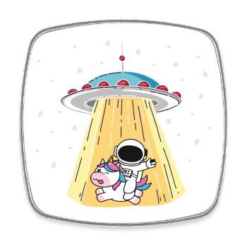 Alien UFO with unicorn and astronaut motif - Square fridge magnet - white - Front