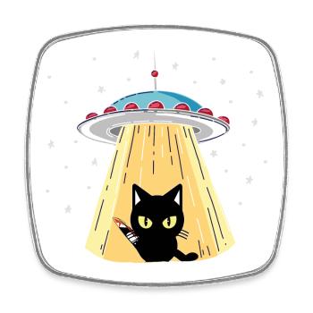 UFO cat with laser vision - Square fridge magnet - white - Front