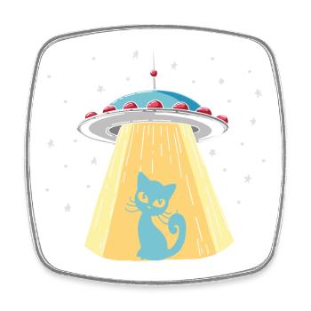 Humorvoller UFO-Katzen-Print - Viereckiger Kühlschrankmagnet - Weiß - Vorne