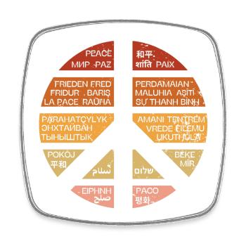 Vintage-Peace-Zeichen. Frieden in vielen Sprachen. - Viereckiger Kühlschrankmagnet - Weiß - Vorne