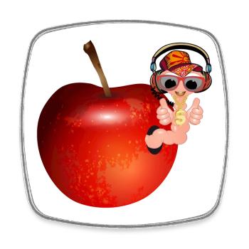 small earthworm as hip hopper in a red apple - Square fridge magnet - white - Front