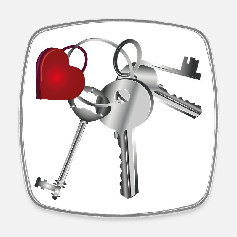Porte-clés avec clé et porte-clés - Magnet carré - blanc
