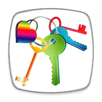Porte-clés avec clés colorées et cœur coloré - Magnet carré - blanc - Devant