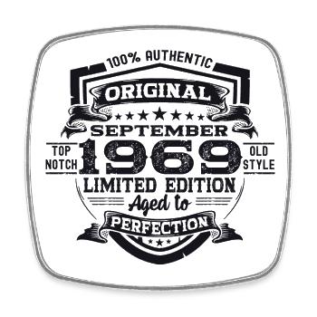 Original September Vintage 1969 Birthday Funny - Square fridge magnet - white - Front