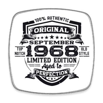 Original September Vintage 1968 Birthday Funny - Square fridge magnet - white - Front