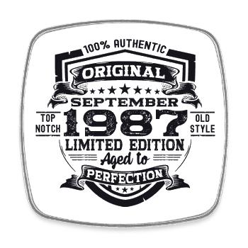 Original September Vintage 1987 Geburtstag Lustig - Viereckiger Kühlschrankmagnet - Weiß - Vorne