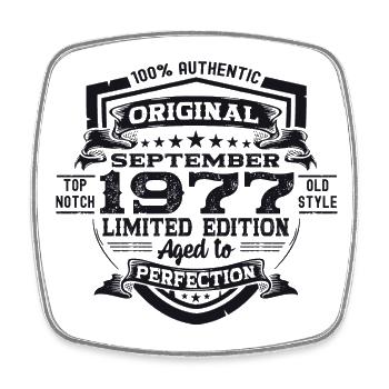 Original September Vintage 1977 Geburtstag Lustig - Viereckiger Kühlschrankmagnet - Weiß - Vorne