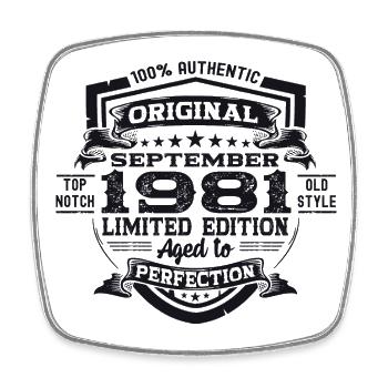 Original September Vintage 1981 Birthday Funny - Square fridge magnet - white - Front