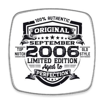 Original September Vintage 2006 Birthday Funny - Square fridge magnet - white - Front