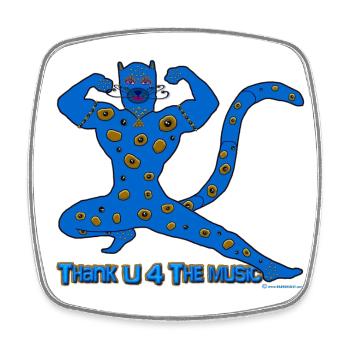 Thx U 4 the music * Music muscle cat in blue - Viereckiger Kühlschrankmagnet - Weiß - Vorne