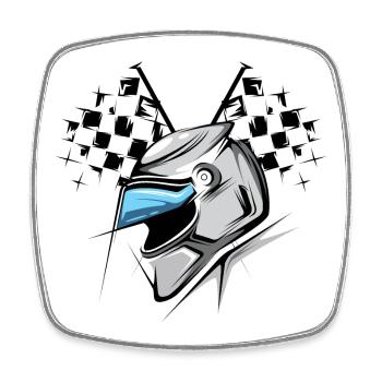 Formule damier drapeau casque illustration graphique de course - Magnet carré - blanc - Devant