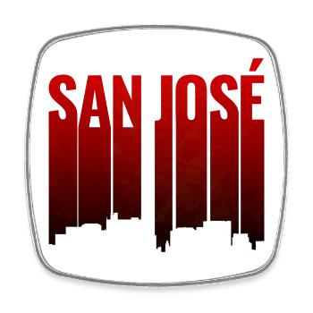 San José Skyline Rot Silhouette - Viereckiger Kühlschrankmagnet - Weiß - Vorne
