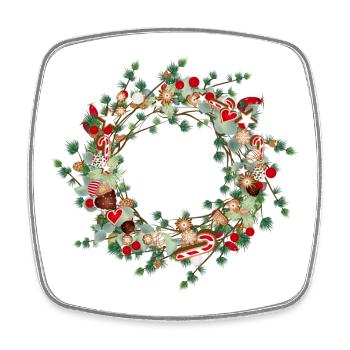 couronne de mélèze de Noël en filigrane comme cadre - Magnet carré - blanc - Devant