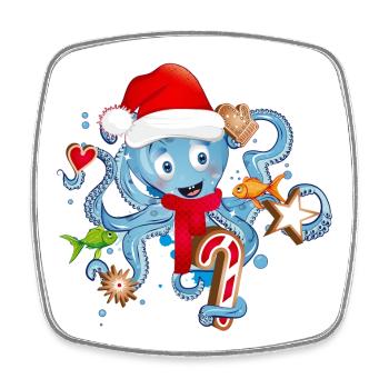 Octopus has fun and cookies for Christmas - Square fridge magnet - white - Front