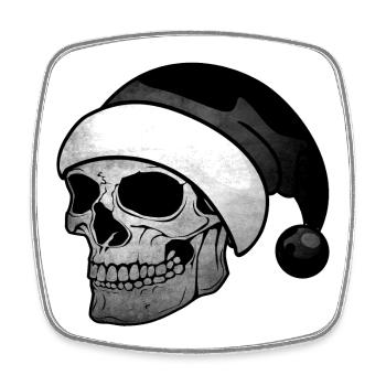 Skull Man Christmas Cap black white - Square fridge magnet - white - Front