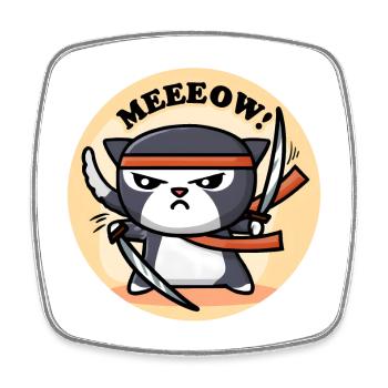 Mignon Chat Ninja - Magnet carré - blanc - Devant