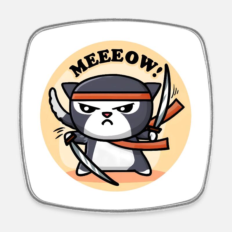 Mignon Chat Ninja - Magnet carré - blanc