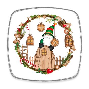 Gnome door in frame with elves for Christmas - Square fridge magnet - white - Front