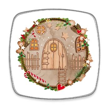Gnome door in the Christmas wreath for Christmas - Square fridge magnet - white - Front