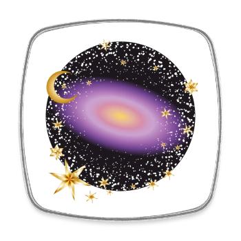 bright purple galaxy with moon and stars - Square fridge magnet - white - Front