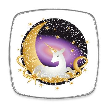 Crescent with imaginative unicorn in the universe - Square fridge magnet - white - Front