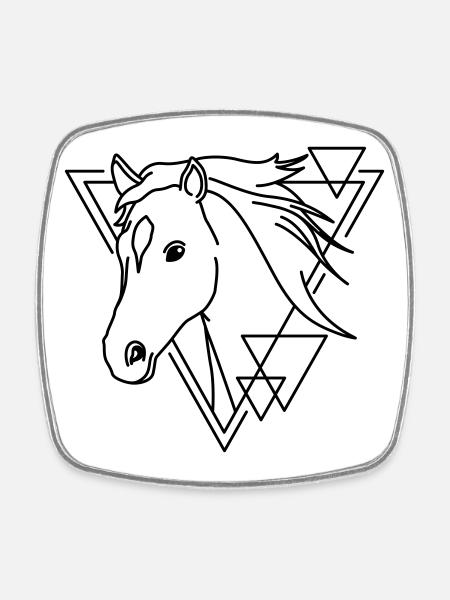 Horse in Geometric Shape - Line Art Design - Square fridge magnet - white