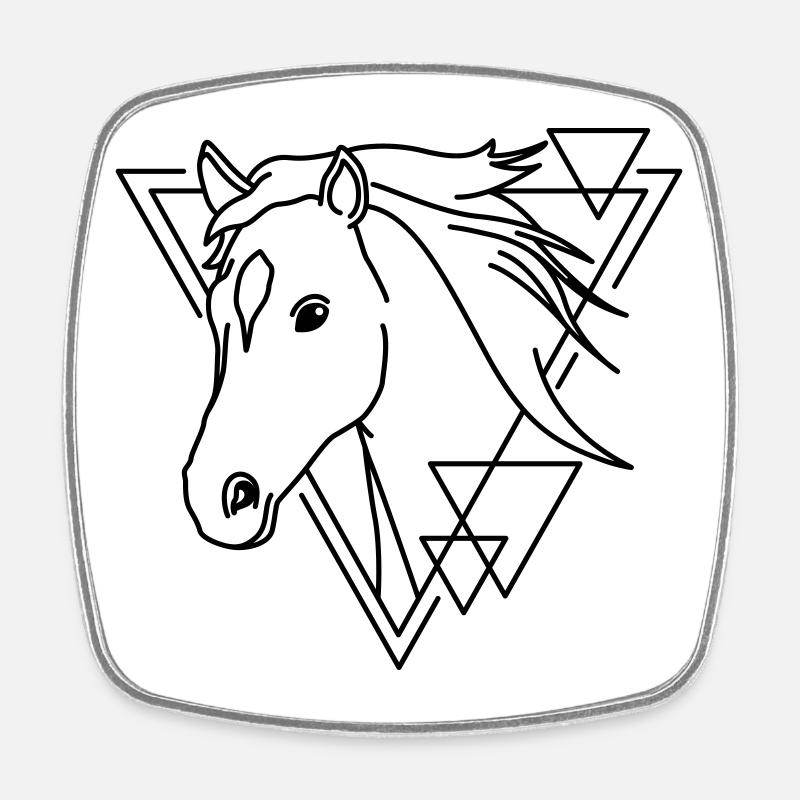 Horse in Geometric Shape - Line Art Design - Square fridge magnet - white
