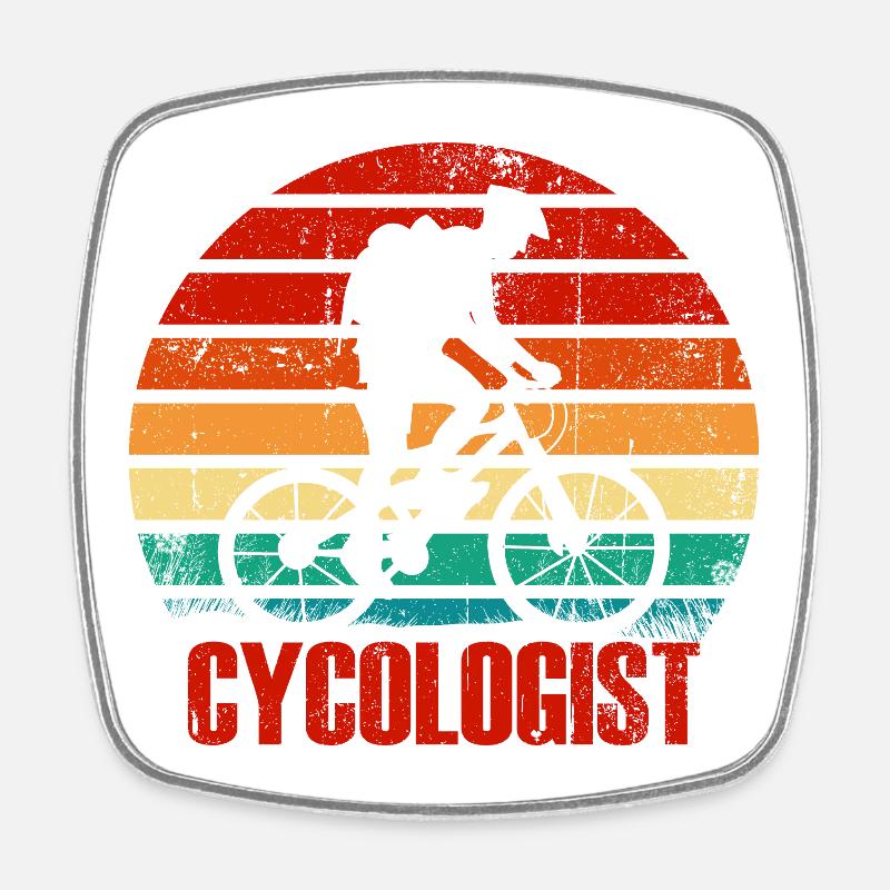 Retro Cyclist Sunset - Square fridge magnet - white