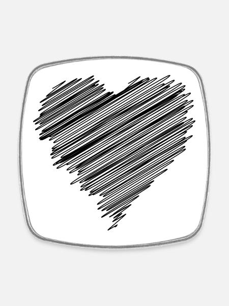 blkScribbleHeart - Square fridge magnet - white