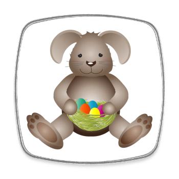 kleiner Osterhase mit Osternest voller Ostereier - Viereckiger Kühlschrankmagnet - Weiß - Vorne