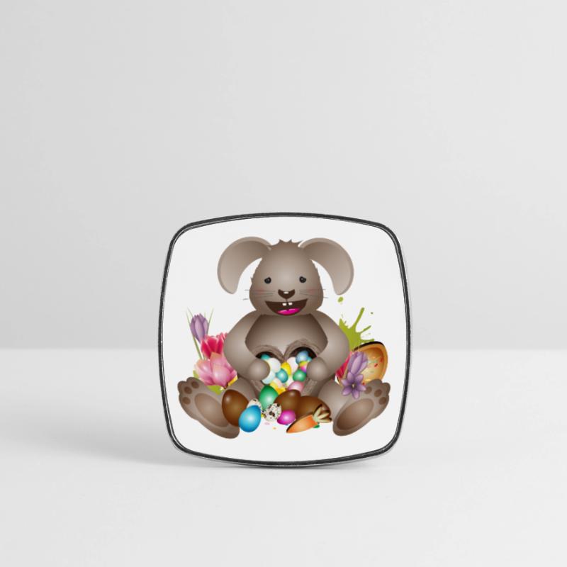 laughing Easter with Easter nest full of Easter eggs Square fridge magnet