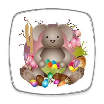 kleiner Osterhase mit Osternest voller Ostereier - Viereckiger Kühlschrankmagnet - Weiß - Vorne
