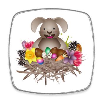 petit lapin de Pâques dans le nid de Pâques plein d’œufs de Pâques - Magnet carré - blanc - Devant