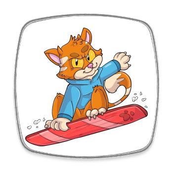 Snowboarder Cat - Magnet carré - blanc - Devant
