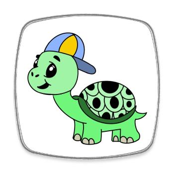 Kuschelige Schildkröte mit Cap - Viereckiger Kühlschrankmagnet - Weiß - Vorne