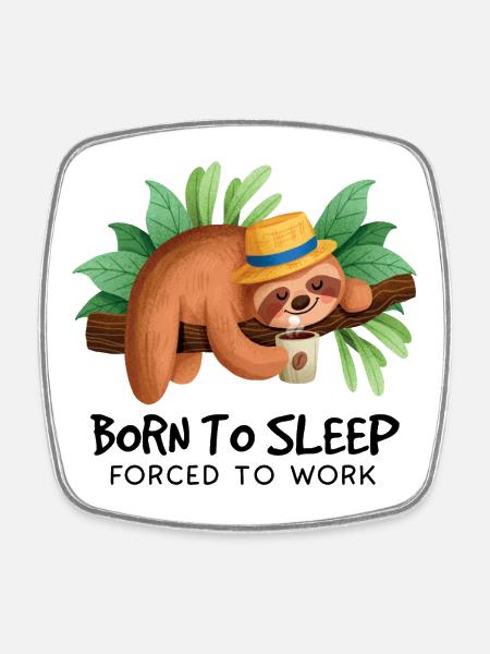 Lazy sloth with coffee in the tropics - Square fridge magnet - white