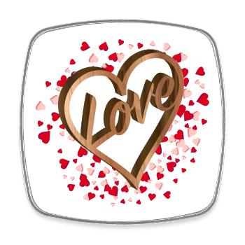 Herz mit Liebesgruß in Holz Optik für Valentinstag - Viereckiger Kühlschrankmagnet - Weiß - Vorne