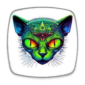 Hypnotische Katze - Viereckiger Kühlschrankmagnet - Weiß - Vorne