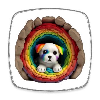 Rainbow Pups Tunnel - Viereckiger Kühlschrankmagnet - Weiß - Vorne