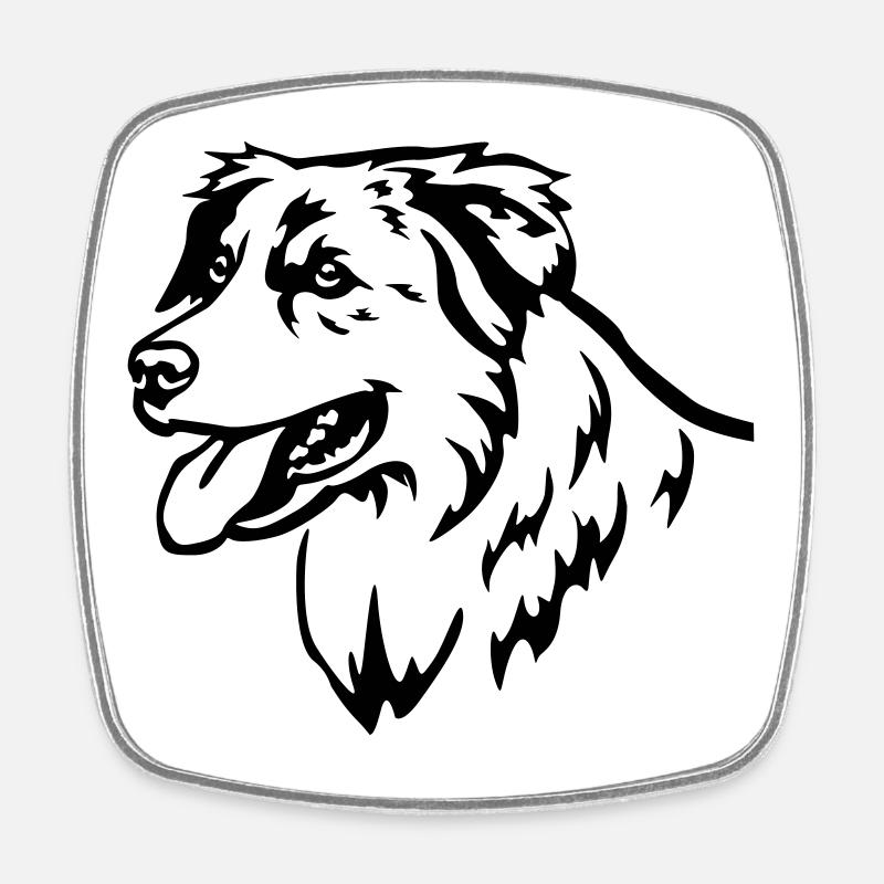 Australian Shepherd Kopf - Viereckiger Kühlschrankmagnet - Weiß
