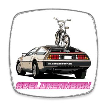 Delorean 80s Oldschool BMX Car with Tour - Square fridge magnet - white - Front