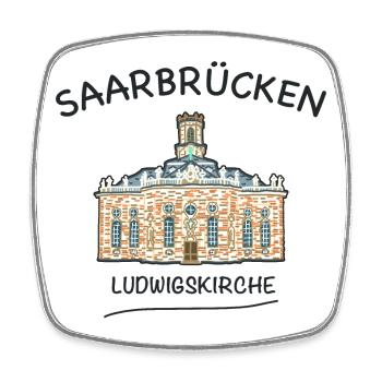 Saarbrücken, Ludwigskirche - Viereckiger Kühlschrankmagnet - Weiß - Vorne