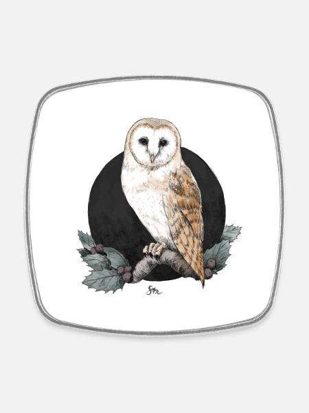 Barn owl before new moon - Square fridge magnet - white