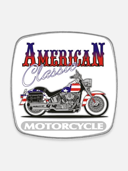 Classic American Motorcycle - Square fridge magnet - white