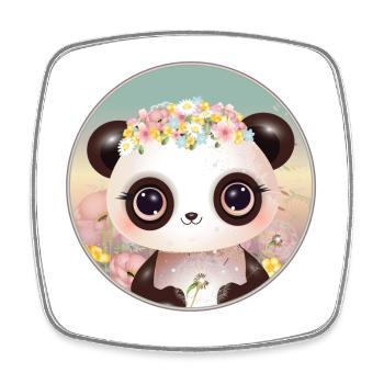 niedlicher Panda auf einer Blumenwiese im Frühling - Viereckiger Kühlschrankmagnet - Weiß - Vorne