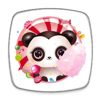 Cute panda bear with cotton candy & candy - Square fridge magnet - white - Front