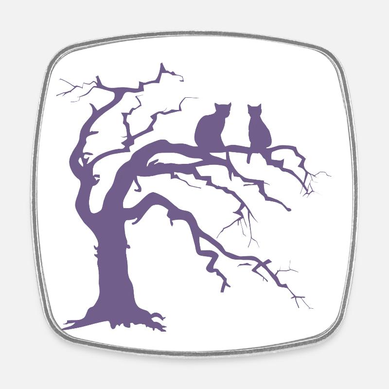 Toter baum mit 2 Katzen Silhouette - Viereckiger Kühlschrankmagnet - Weiß