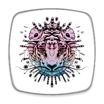 Bunter Fantasie-Tigerkopf - Viereckiger Kühlschrankmagnet - Weiß - Vorne